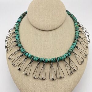 Sterling Silver Bohemian Turquoise Heishi Style‎ Fringe Collar Necklace